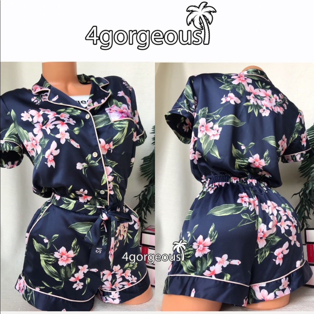 VS L,S,XS ROMPER SILKY SATIN TROPICAL FLORAL SEXY